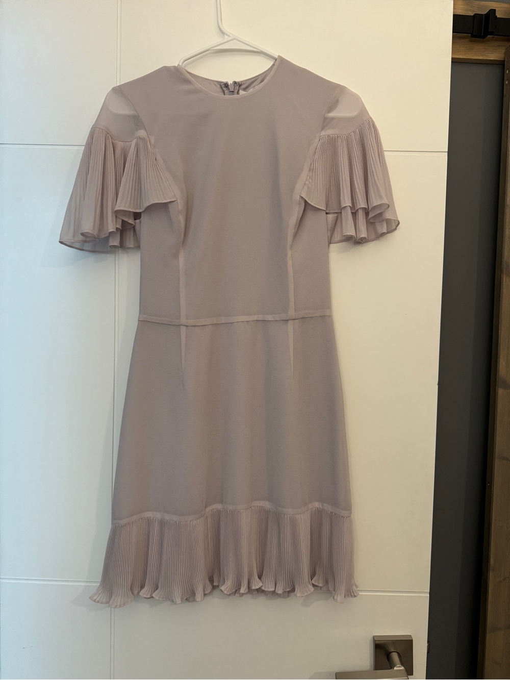 Cooper St. Diana Pleated Ruffle Short Sleeve Dress in Light Mauve Lilac Purple